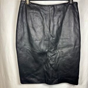 JLC NEW YORK 90’s Vintage 100% Leather Soft Skirt With Back Slit Black Size 8